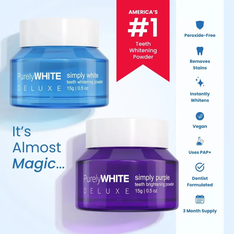 Purewhite Whitening Bundle – Simply White & Purple Tooth Powders, Enamel-Safe, Peroxide-Free