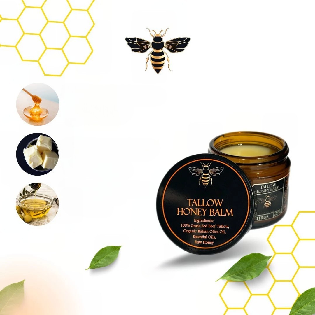 Honey Tallow Balm – Organic Beef Tallow & Raw Honey Moisturizer for Dry Skin, 2oz - ElevateHealthTech